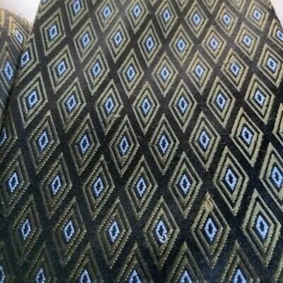 Henry Jacobson Mens Tie Black Blue Diamonds Textured Weave Business Work Necktie - Picture 6 of 6